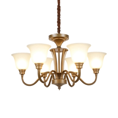 Vintage Bell Shade Up Pendant Chandelier 6/8-Light White Frosted Glass Hanging Lamp Kit in Brown
