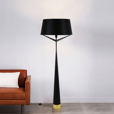 White/Black Barrel Shade Floor Lighting Simple Style 1 Head Fabric Standing Floor Lamp