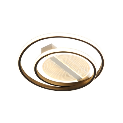 White-Gold Dual Ring Ceiling Flush Minimal LED Metal Flush Mounted Light Fixture in White/Warm Light, 16