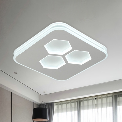 White Square Flush Ceiling Light Simple Acrylic LED Flush-Mount Light with Cutouts Honeycomb Design
