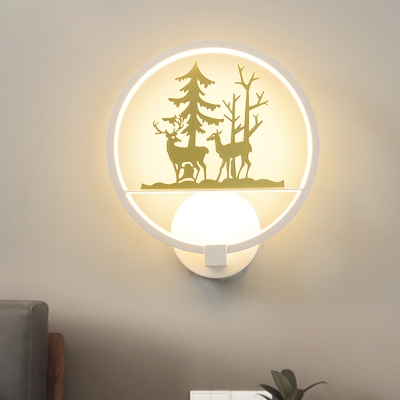 Wild Deer Wall Mural Lamp Nordic Acrylic Gold and White Circle LED Sconce Lighting for Bedroom