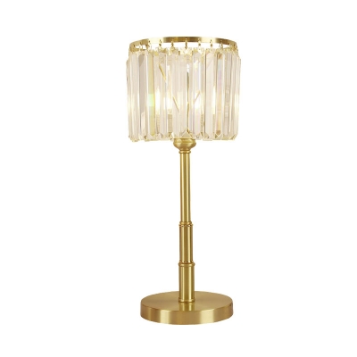 1-Light Cylindrical Table Light Minimalist Brass Crystal Prism Night Lamp for Bedside