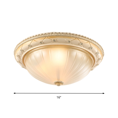 2/3 Heads Flush Mount Lighting with Bowl Shade Ribbed Glass Classic Bedroom Flush Lamp in Beige, 11.5