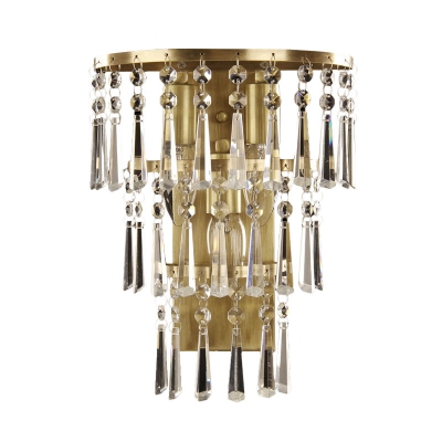 3-Tier Crystal Fringe Wall Lamp Postmodern Single-Bulb Living Room Flush Mount in Brass
