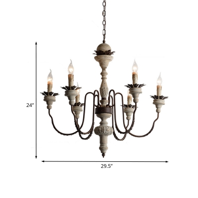 6 Bulbs Candelabra Pendant Lighting Farmhouse Wood Metallic Chandelier Lamp Fixture with Curved Arm
