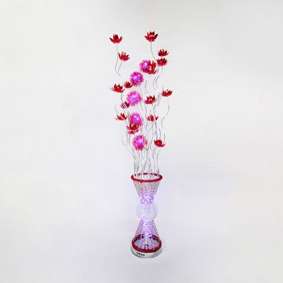 Aluminum Wire Red Floor Standing Light Lotus and Vase Art Deco LED Stand Up Lamp
