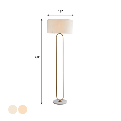 Beige/Flaxen Drum Shade Floor Lamp Modernist Single Light Fabric Stand Up Light for Living Room