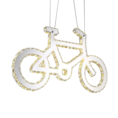 Bicycle Shape Ceiling Chandelier Modernist Crystal Block LED Chrome Pendant Lighting