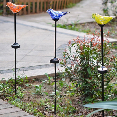 Bird Solar Powered Stake Light Orange/Blue/Yellow Glass Courtyard Decorative LED Ground Lighting