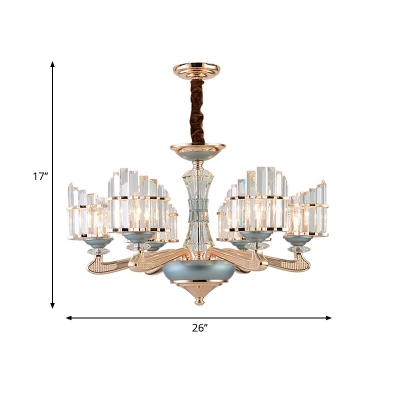 Blue 6 Heads Up Chandelier Modernist Prismatic Crystal Curved Shade Drop Lamp over Table