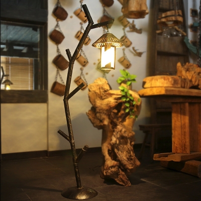 Branching Dining Room Floor Standing Lamp Rustic Metallic 1 Light Black Floor Light