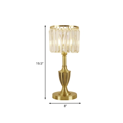 Brass Urn Shaped Night Light Postmodern Metal Single Bedside Table Lamp with Cylinder Crystal Lampshade