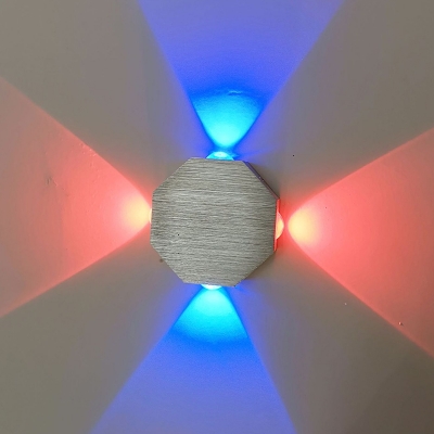 Brushed Nickel Octagon Wall Lighting Modern Aluminum LED 4-Sided Sconce Light in Purple/Blue/Yellow Light
