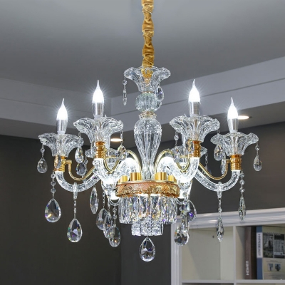 Candelabrum Dining Room Ceiling Pendant Antique Crystal 6-Head Clear Chandelier Lamp