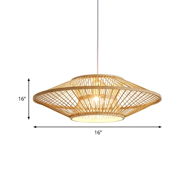 Chinese Flying Saucer Hanging Light Bamboo 1 Head Pendant Lighting Fixture in Wood