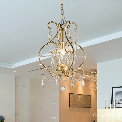 Crystal Open Vase Pendant Light Rustic Single-Bulb Dining Room Hanging Lamp Kit in Gold