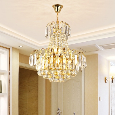 Crystal Raindrop Shaped Drop Lamp Modernism 6 Lights Restaurant Chandelier Pendant in Gold