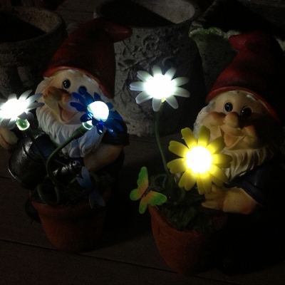 Elfin and Sunflower Resin Ground Light Kids Blue/Green Solar Operated LED Pathway Lamp