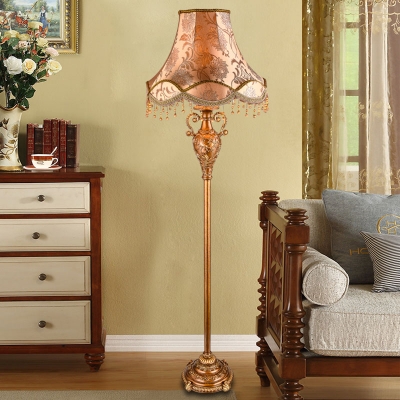 Empire Shade Living Room Floor Lighting Country Style Fabric Single Gold Standing Floor Lamp
