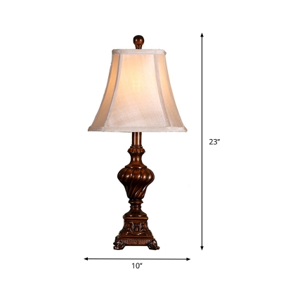 Fabric Empire Shade Desk Light Countryside Single Study Room Reading Book Lamp with Square Pedestal in Brown