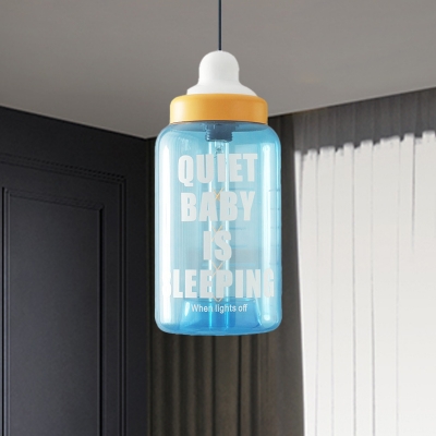 Feeding Bottle Hanging Lighting Kids Blue Glass Single Bulb Baby Bedroom Ceiling Pendant Lamp