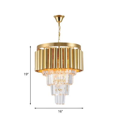 Gold 5 Lights Chandelier Pendant Postmodern Crystal Tapered Tiers Hanging Light Kit