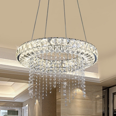 Hoop Chandelier Pendant Light Contemporary Clear Crystal Block LED Suspension Lamp