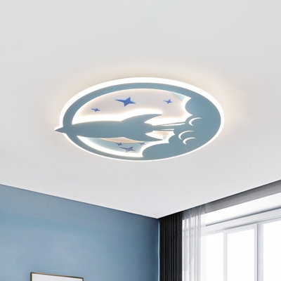 Launching Rocket Ultrathin Ceiling Lamp Kids Style Acrylic Bedroom LED Flush Mount Fixture in Blue