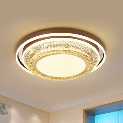 Layered Round Crystal Ceiling Flush Mount Minimalist Living Room LED Flushmount Lighting in White