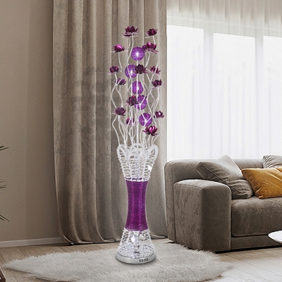 LED Lotus Floor Lighting Art Deco Purple Finish Aluminum Wire Vase Floor Lamp in White/Warm Light