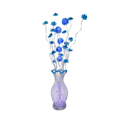Lotus Aluminum Wire Standing Floor Light Art Deco LED Bedroom Vase Floor Lamp in Blue