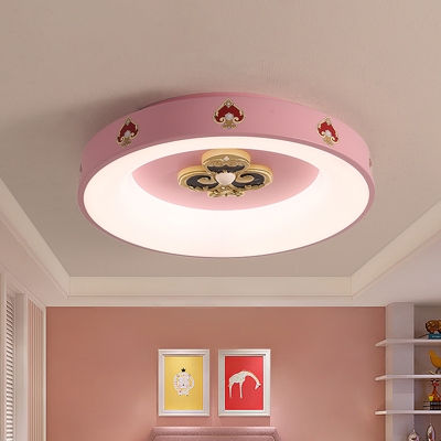 Metal Round Ceiling Mounted Light Kids LED Pink Flushmount Lamp for Girls Bedroom