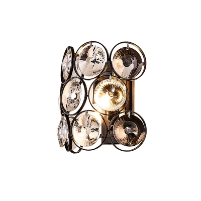 Mid Century 3-Layered Wall Light Kit 2 Heads Crystal Circles Flush Mount Wall Sconce in Black