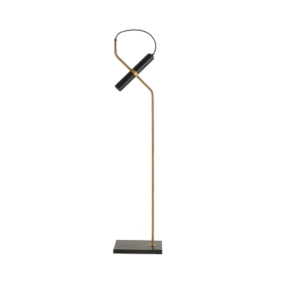 Minimalistic Tube Floor Light Metallic Living Room LED Stand Up Lamp with Square Marble Base in Chrome/Gold
