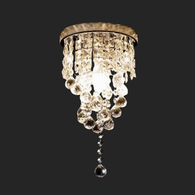 Modern Raindrop Ceiling Mounted Light Clear Faceted Crystal 1 Light Dining Room Flushmount Lamp