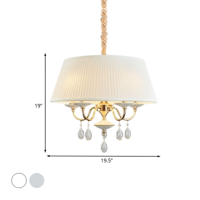 Modernist Drum Shade Hanging Lighting Plated Fabric 4-Head Bedroom Chandelier Lamp in White/Grey