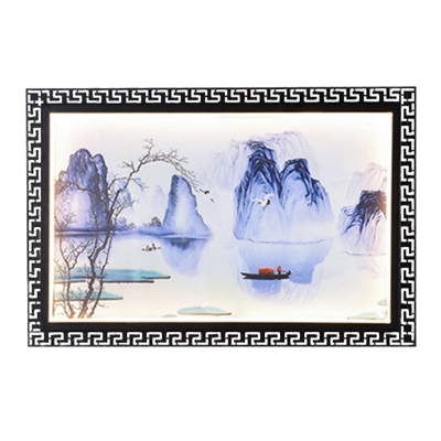 Mountain and River Scene Wall Mural Lamp Asia Metal Dark Blue LED Flush Mount Wall Sconce