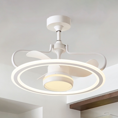 Nordic 3-Blade Circular Ceiling Fan Light Acrylic Living Room LED Semi Flush Mount in White, 23.5