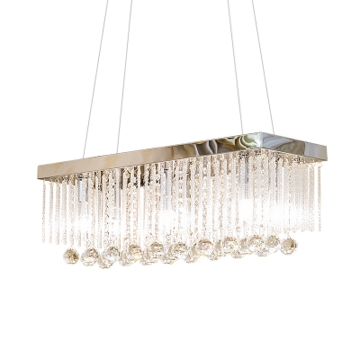 Rectangle Island Pendant Light Modernist Clear Faceted Crystal 4 Lights Chrome Hanging Lamp