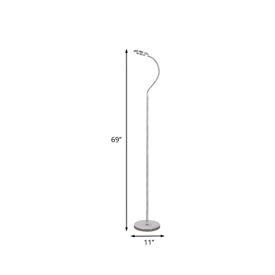 Silver Finish Ring Standing Floor Light Minimal LED Metallic Floor Lamp with Gooseneck Arm