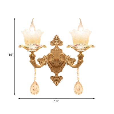 Traditional Floral Wall Lighting Idea 1/2-Head Crystal Wall Lamp Fixture in Gold for Bedside
