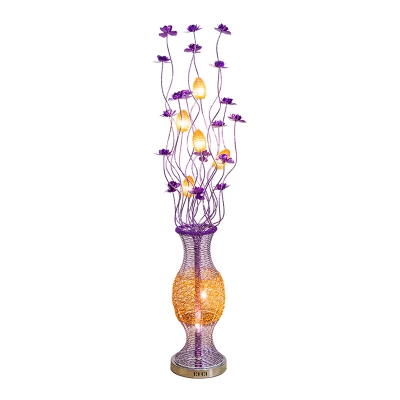 Vase and Floral Parlour Floor Light Art Deco Aluminum Wire Purple and Yellow LED Stand Up Lamp