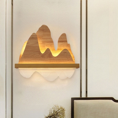 Wood Mountains Decorative Mural Lighting Asia Beige LED Flush Wall Sconce for Bedroom