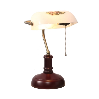1 Light Table Light Countryside Half Cylinder Printing Glass Reading Book Lamp with Wood Base in Red Brown