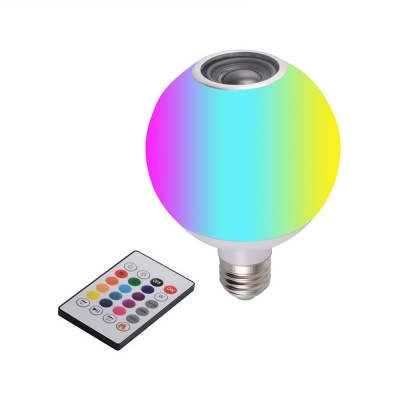 1pc Bluetooth Speaker Globe Bulb RGB Color Changing 5 W E27 24 LED Beads Light Bulb with White Plastic Shade