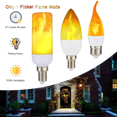 2-Pack Plastic White E14/E27 Light Bulb 3 Watts 54 LED Beads Flickering Straight/Candle/Flame Lamp with Gravity Sensor