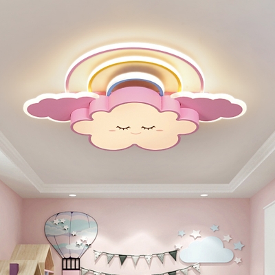 Acrylic Cloud and Rainbow Flush Light Fixture Cartoon LED Flushmount Lamp in White/Pink