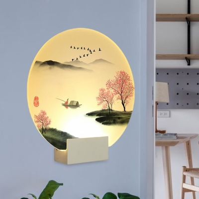 Acrylic Fishing Wall Mount Mural Light Chinese LED Circular Wall Lamp Kit in White