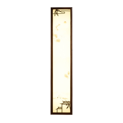 Asian Elongated Wood Wall Light Fixture LED Wall Mount Mural Lamp in Brown with Acrylic Shade