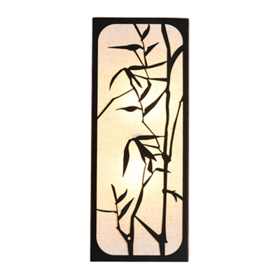 Bamboo-Embellished Box Fabric Wall Lamp Asian Style 5 Heads Black Wall Sconce Mural Light